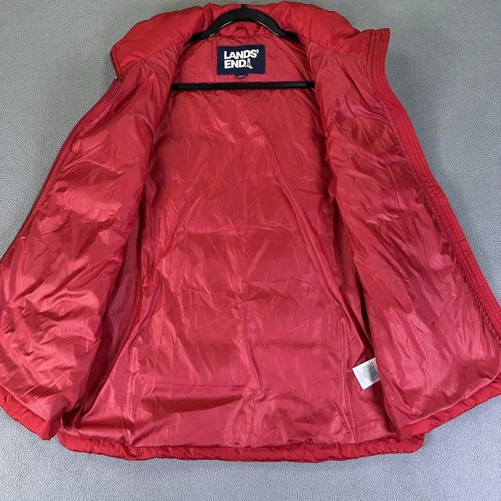 Lands‎ End Puffer Vest Adult Medium Red Down Feather Fill Outdoor Nature Hiking